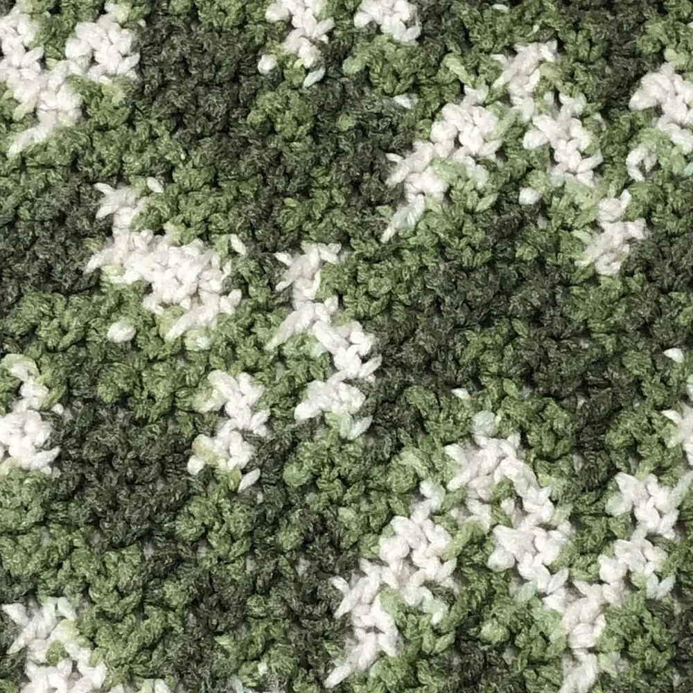 Homemade Green, Light Green, White Afghan Throw Camo 48” X 38” Scalloped Edge